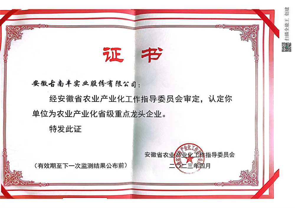 2023省级龙头重点企业证书